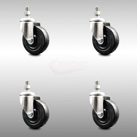 Service Caster 4 Inch 316SS Soft Rubber Wheel Swivel 1/2 Inch Threaded Stem Caster Set SCC SCC-SS316TS20S414-SRS-121315-4